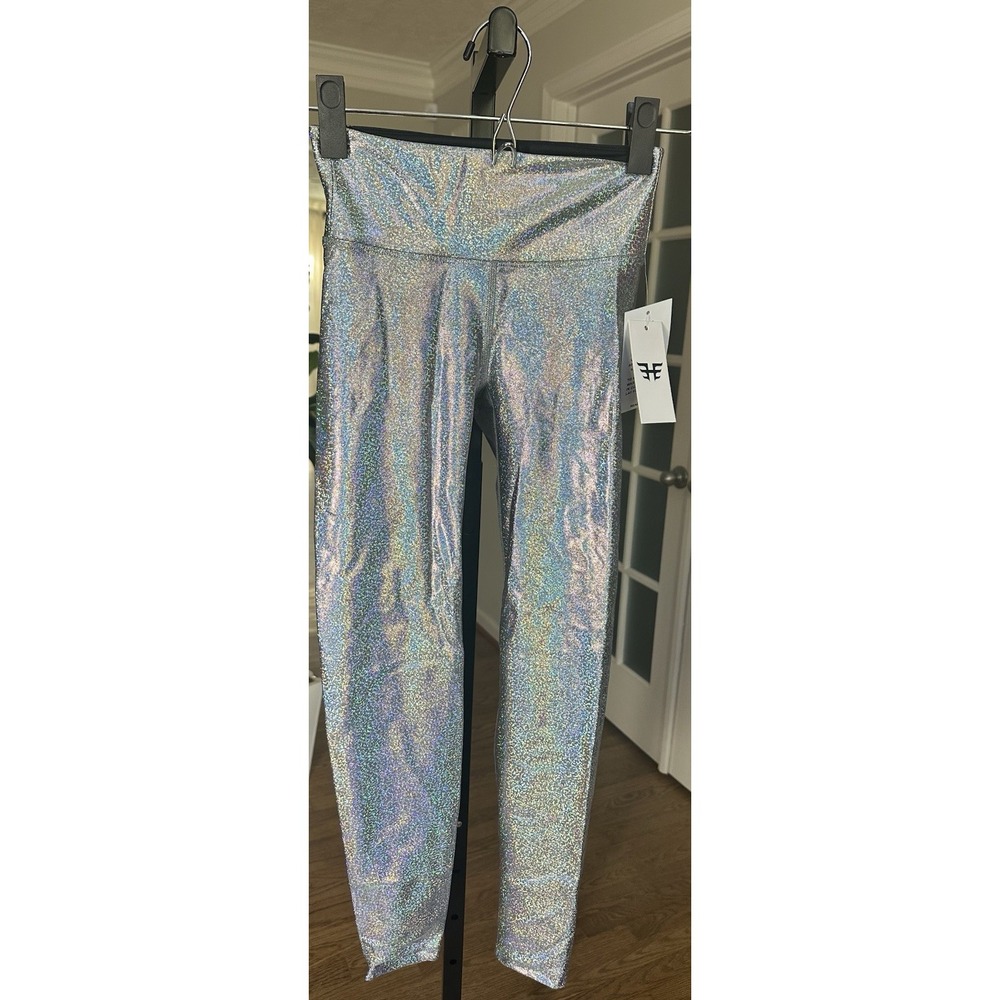 Heroine Sport Marvel High Waist Holographic Leggings XS Silver Sparkle Metallic - Picture 2 of 9
